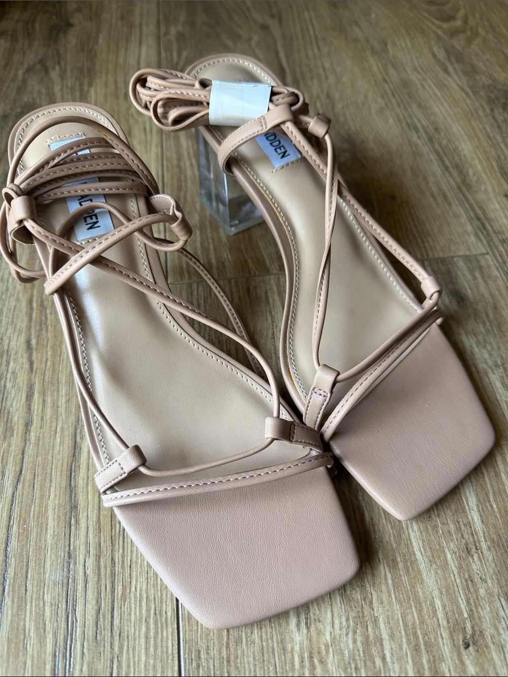 Steve Madden Nude Lace-Up Square Toe Heeled Sandals